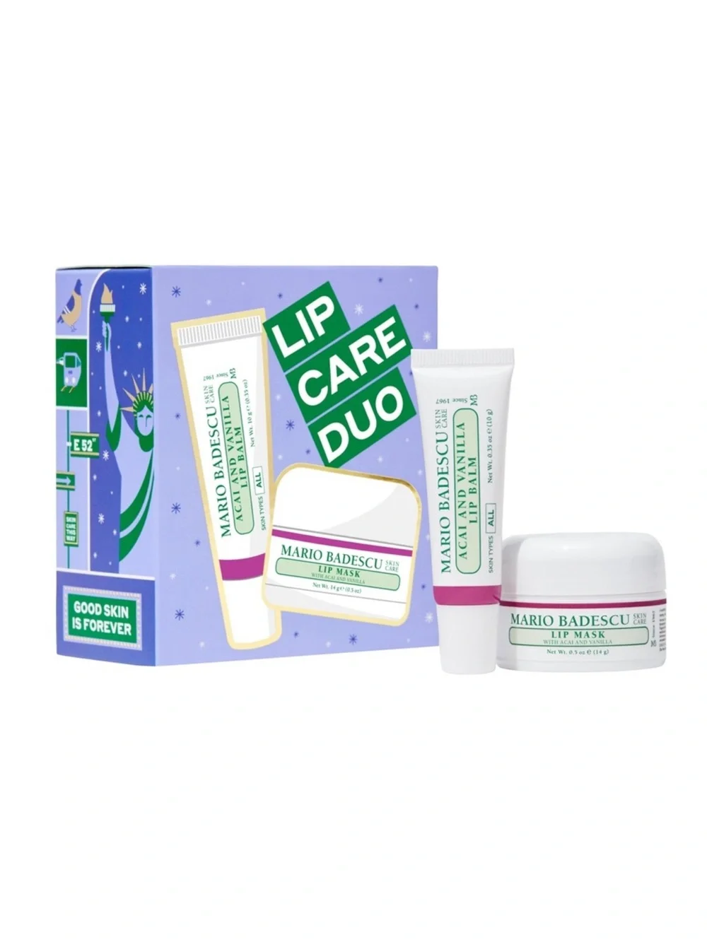 Mario Badescu Lip Care Duo Acai Vanilla Lip Balm and Overnight Lip Mask Set